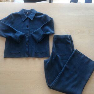 UNIQLO BLUE KNIT JACKET PANTS SET SZ M